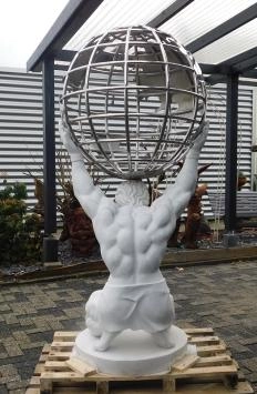 Atlas avec globe - statue en marbre avec nickel - 195 cm