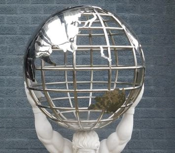 Atlas avec globe - statue en marbre avec nickel - 195 cm