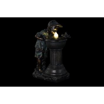 Exklusiver Gartenbrunnen, bronzefarbener Brunnen mit Lampe / Licht
