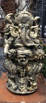 Statue Ganesha, ein hinduistischer Gott, gold-schwarz gefärbt, Polystone-Statue