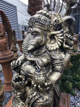 Statue Ganesha, ein hinduistischer Gott, gold-schwarz gefärbt, Polystone-Statue
