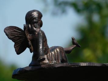 Vogelbad staand, vogelbadje gietijzer, met zittende engel, antiek