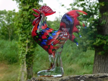 Coq en verre soufflé à la main – coloré – 30 cm