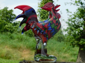 Coq en verre soufflé à la main – coloré – 30 cm