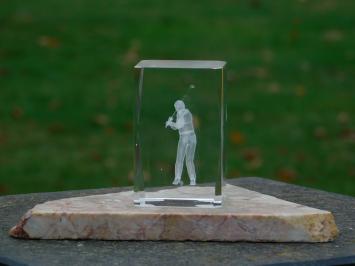 Statue eines Golfspielers, Golfstatue aus Glas, 3D, Marmorsockel