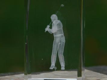 Beeld van een golfer, golfbeeld in glas, 3D, marmeren voet