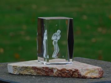 Beeld van een golfer, golfbeeld in glas, 3D, marmeren voet