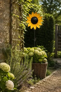 Grote zonnebloem tuinsteker - metaal - 110 cm - decoratief
