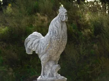Statue de jardin coq XL – grande sculpture en pierre – 65 cm