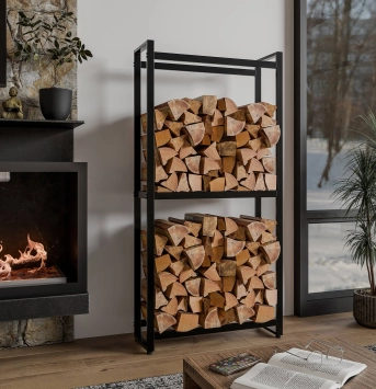 Porte-bûches – acier noir – 150 x 75 cm – élégant