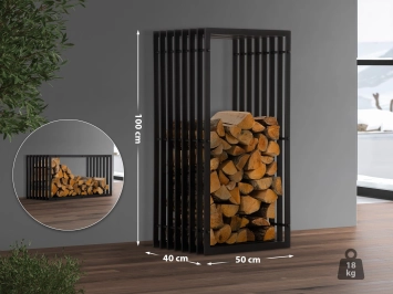Porte-bûches – 100 x 50 cm – métal noir mat – décoration
