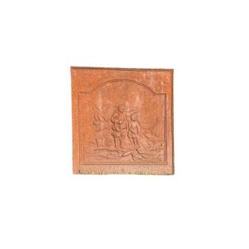 Antieke haardplaat met oud tafereel