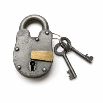 Antiek hangslot met twee baardsleutels – ijzer – 10 cm