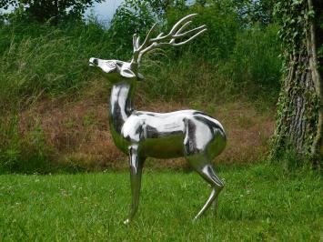 Hirschstatue – Aluminium – silberfarben – 70 cm hoch