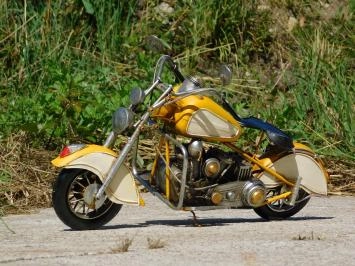 Moto artisanale, modèle réduit, métal, jaune