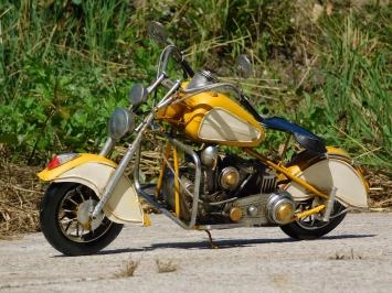 Moto artisanale, modèle réduit, métal, jaune