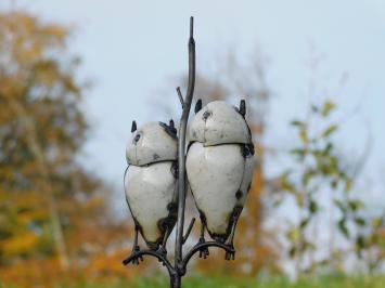 Handgemaakte tuinsteker met 2 uilen - 113 cm - metaal