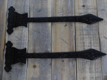 2 x charnières de porte, sangle de porte, sangle de poitrine noire, charnière de porte en fer antique médiévale.