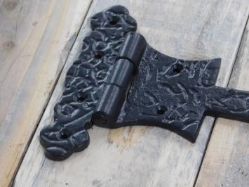 2 x charnières de porte, sangle de porte, sangle de poitrine noire, charnière de porte en fer antique médiévale.
