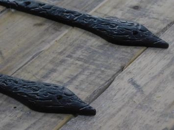 2 x charnières de porte, sangle de porte, sangle de poitrine noire, charnière de porte en fer antique médiévale.