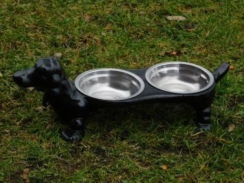 Chien comme abreuvoir et gamelle - fonte - gamelles en acier inoxydable - noir