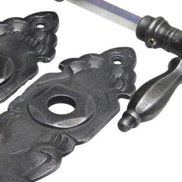 Haustürbeschlag Satz mit PC-Platten und Griffen – Gusseisen grau