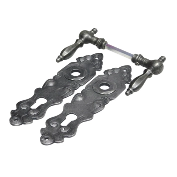 Haustürbeschlag Satz mit PC-Platten und Griffen – Gusseisen grau