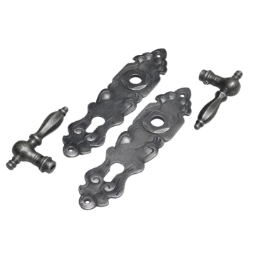 Ensemble de ferrures pour porte d'entrée avec plaques PC et poignées - fonte grise