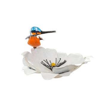 Pique-fleur - métal avec martin-pêcheur - fleur blanche