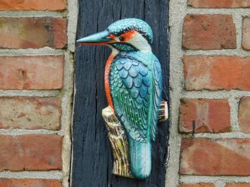 Martin-pêcheur en couleur - 27 cm - fonte - décoration murale