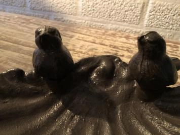 Bain d'oiseaux en fonte avec 2 oiseaux