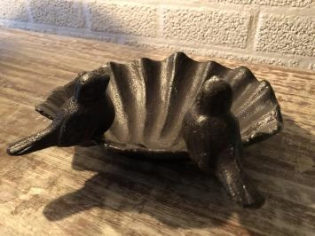 Bain d'oiseaux en fonte avec 2 oiseaux