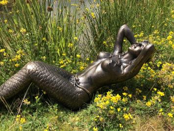 Gartenstatue Meerjungfrau, große Statue Gusseisen, Farbe Bronze/Messing