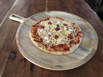 Pizza dienblad met handvat, rustiek dienblad, massief hout