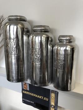 Vase Aluminium XL, Silber-Look, mit Beschriftung, sehr schön