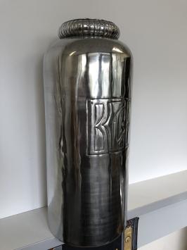 Vase Aluminium XL, Silber-Look, mit Beschriftung, sehr schön
