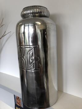 Vase Aluminium XL, Silber-Look, mit Beschriftung, sehr schön
