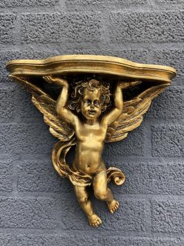 Wandschmuck, Konsole Polystone gold mit Engel