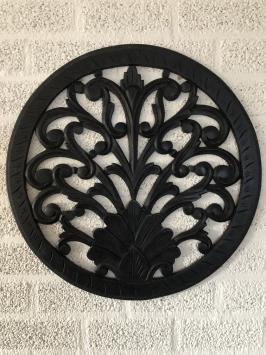 Wandornament rund, dekorativ geschnitzt, schwarz-braun, klein