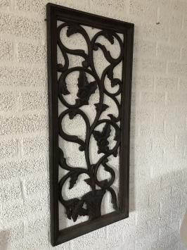 Schöne antike Wand Ornament kolonialen Holz geschnitzt 'Pflanze' braun-schwarz, S, sehr schön