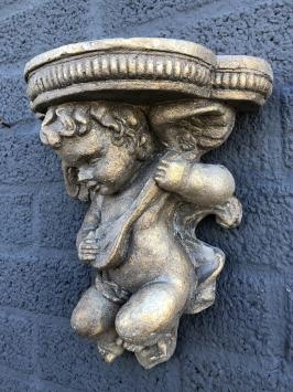 Console murale - polystone - ange - porte-fleurs - laiton