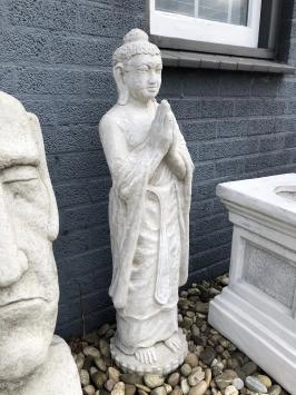 Bouddha debout - statue en pierre - 115 cm - blanc classique