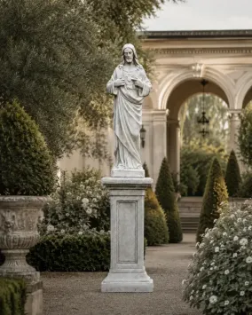 Jezus standbeeld op sokkel - 150 cm hoog - wit stenen figuur