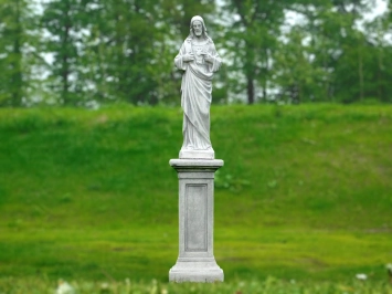 Jezus - tuinbeeld op sokkel - stenen beeld - 150 cm - klassiek wit