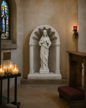 Jezus Heilig Hart in bidkapel – steen – religieus tuinbeeld