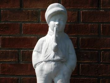 Homme à la pipe - statue en pierre - 72 cm - blanc classique