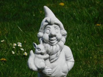 Gartenzwergfigur mit Eichhörnchen, Gartenzwerg Stein