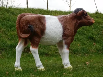 Kunststof tuinbeeld van een kalf - bruin / witte vachtkleur