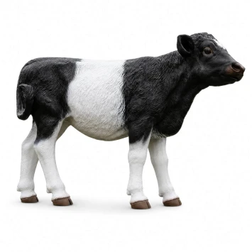 Tuinbeeld kalf - zwart/wit - natuurgetrouw dierenfiguur