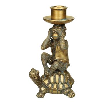 Kerzenständer mit Figuren, goldener Kerzenhalter mit Affe und Schildkröte